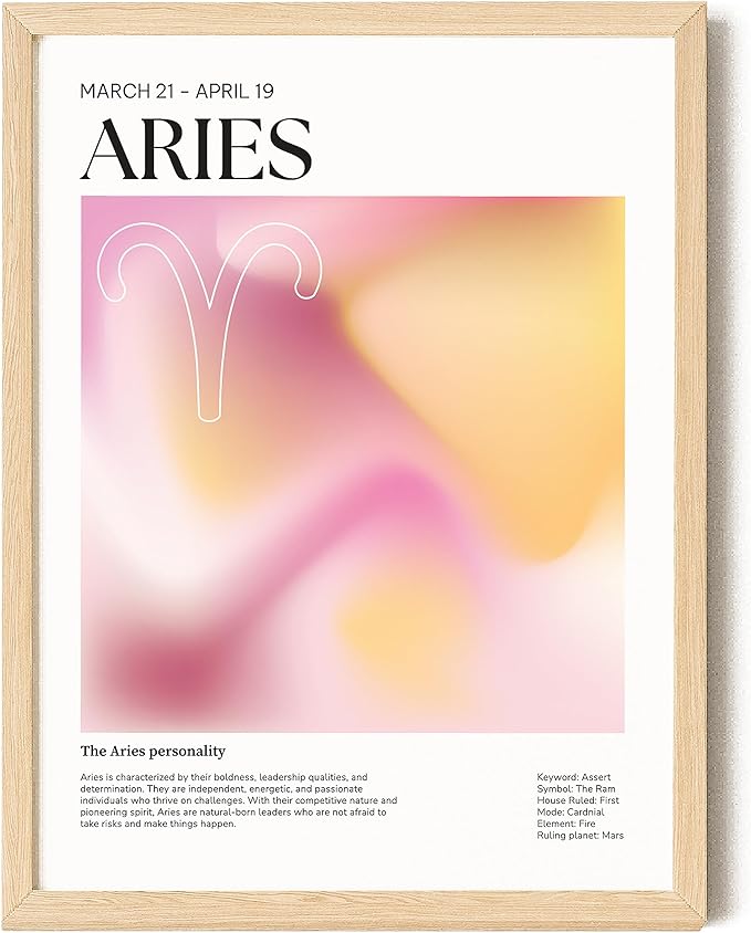 EXCOOL CLUB Aries Aura Posters for Room Aesthetic - 12x16 Aries Constellation Wall Art Zodiac Prints, Pink Aries Zodiac Gifts for Women, Spriritual Pictures Astrology Decor for Bedroom (UNFRAMED) - Aries for men
