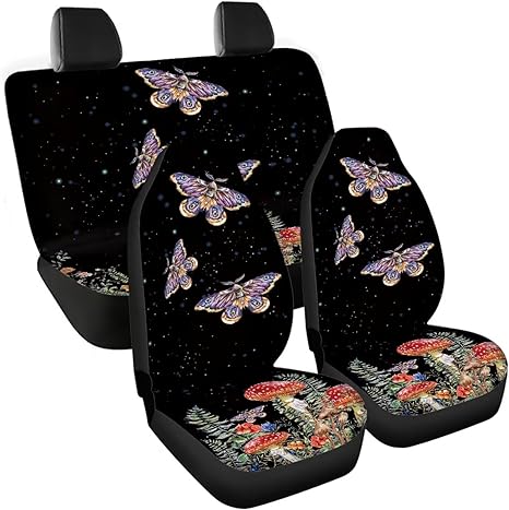 Mushroom Butterfly Car Seat Covers Front Rear Seat Cover Cloth Polyester Fabric Seat Pads for Car Decorative, Vehicle Interior Accessories,Auto Essentials for Cars Trucks and SUVs - Scorpio Car Seat Cover for men