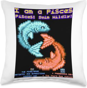 The Pixel-Verse Artistry and Expeditions Company Astrological Pisces Sign with Funny Slogan Swim Wildly Throw Pillow, 16x16, Multicolor - Pisces Pillow for men