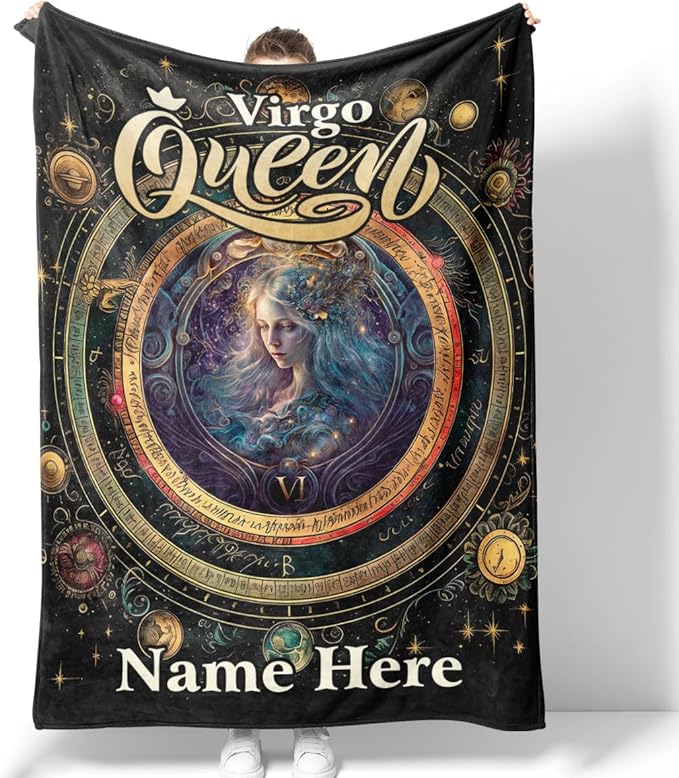 kobalo Virgo Queen Personalized Blankets Zodiac Horoscope Throw Blanket Astrology Birthday Gifts for Women Girls Mom Grandma Astrological Fall Christmas Constellation Fleece Sherpa Blanket for Bed - Virgo Blanket for men