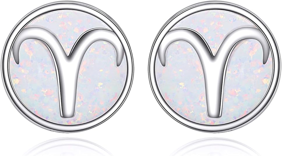 Constellation Earrings for Women 925 Sterling Silver Zodiac Sign Stud Earrings White Opal Constellation Jewelry - Aries Ring for men