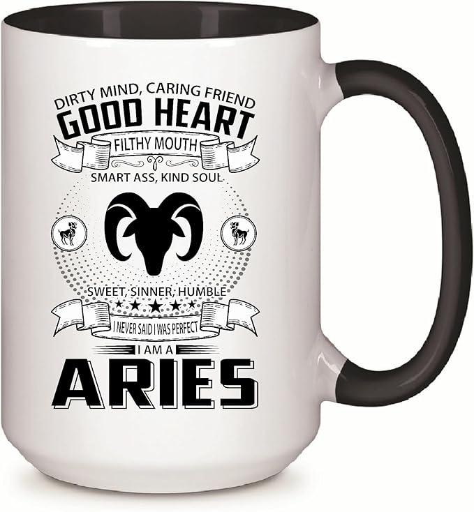 Aries Zodiac Sign Mug Gift Birthday Astrology Horoscope 11oz 15oz Inner Color Accent Mug - Aries Mug for men