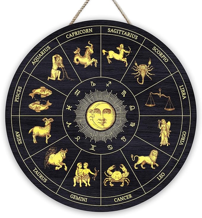 Zodiac Sign Wood Plaque Wall Art Decor, Horoscope Gifts For Her, Astrological Gifts, Aries Taurus Gemini Cancer Leo Virgo Libra Scorpius Sagittarius Capricorn Aquarius Pisces (04) - Pisces Home Decor for men