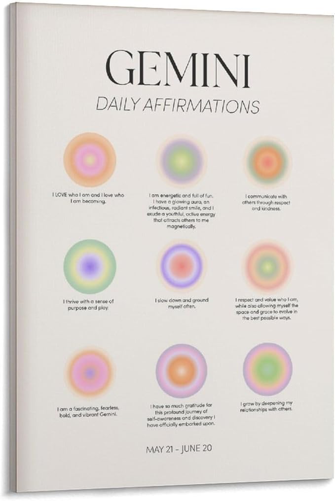 Gemini Zodiac Wall Art Print, Gemini Zodiac Art Printable Poster, Aura Gradient Poster, Gradient Wal Art Wall Decoration Poster Family Bar Restaurant Garage Cafe Art Sign Gift 24x36inch(60x90cm) - Gemini Canvas for men