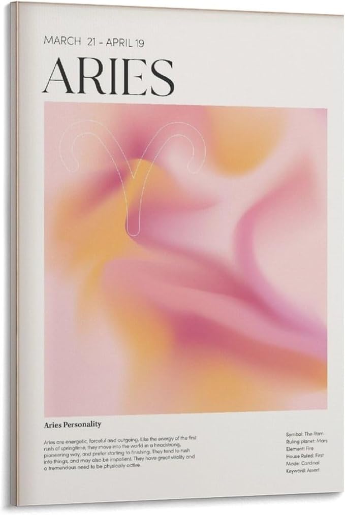 Aries Wall Art Zodiac Poster Printable, Aries Art, Aries Gift, Aries Wall Art, Aries Gifts, Astrolog Art Wall Decoration Poster Family Bar Restaurant Garage Cafe Art Sign Gift 12x18inch(30x45cm) - Aries Canvas for men