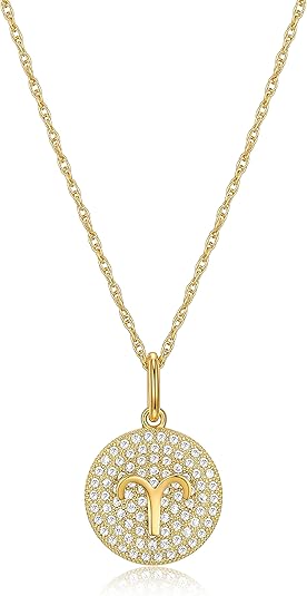 925 Sterling Silver 14K Yellow Gold Plated Cubic Zirconia Zodiac Sign Pendant Necklaces for Women - Zodiac Sign Silver Necklace for Women, Hypoallergenic Jewelry for Her, 18" - Aries Necklace for men