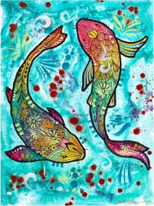 Trademark Fine Art Canvas Wall Art - Dean Russo 'Pisces Fish' Wall Art for Living Room, Bedroom, or Office Décor 35 x 47 Inches - Pisces Canvas for men