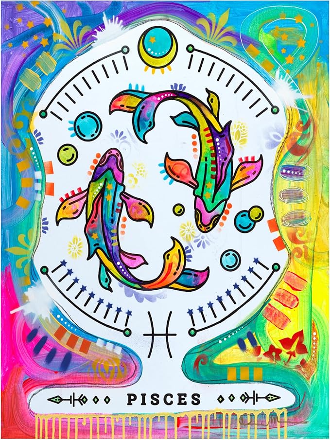 Trademark Fine Art Canvas Wall Art - Dean Russo 'Pisces' Wall Art for Living Room, Bedroom, or Office Décor 35 x 47 Inches - Pisces Canvas for men