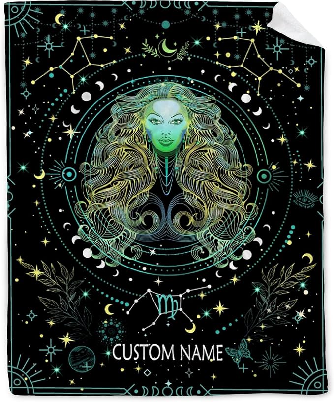 Custom Virgo Blanket | Personalized Constellation Blanket Gifts | Astrology Decor Flannel Blanket | Personalized Gifts Astrology Blanket for Birthday Christmas | 50"x60"-Teens/Travel Size - Virgo Blanket for men