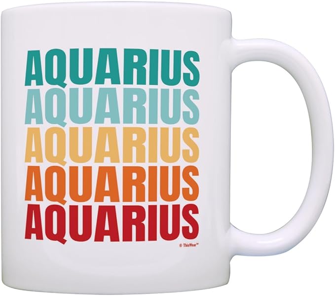 ThisWear Aquarius New Age Gifts For Women Retro Text Aquarius Word Art Zodiac Sign 11oz Ceramic Coffee Mug with Handle - Aquarius Mug for men