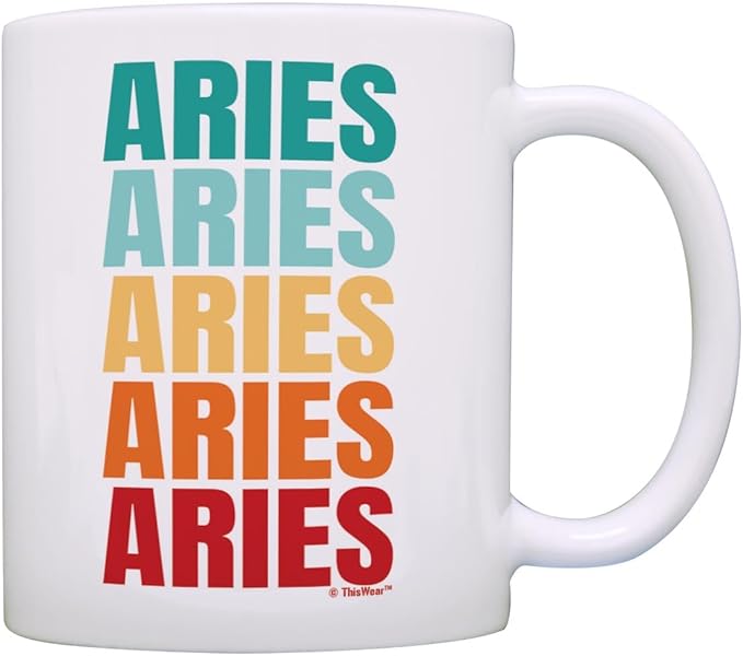 ThisWear Aries Gifts For Women Retro Text Aries Word Art Zodiac Sign 11oz Ceramic Coffee Mug with Handle - Aries Mug for men