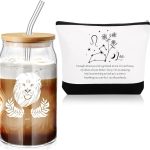 Sliner 2 Set Christmas Zodiac Gift for Women 16 oz Celestial Zodiac Signs Glass Cup with Lids Straws Horoscope Flower Sign Make up Bag 12 Constellations Thanksgiving Gift for Men Birthday(Leo) - Leo Canvas for men