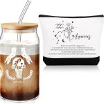 Sliner 2 Set Christmas Zodiac Gift for Women 16 oz Celestial Zodiac Signs Glass Cup with Lids Straws Horoscope Flower Sign Make up Bag 12 Constellations Thanksgiving Gift for Men Birthday(Aquarius) - Aquarius Mug for men