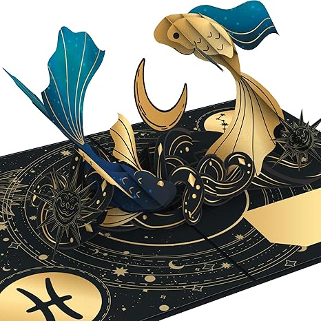 iGifts And Cards Mystical Pisces Zodiac 3D Pop Up Greeting Card - 5"x7" - Astrological Sign Birthday, Special Occasion, Horoscope Enthusiasts - Includes Note Card & Envelope - Unique Aquatic Design - Pisces for men