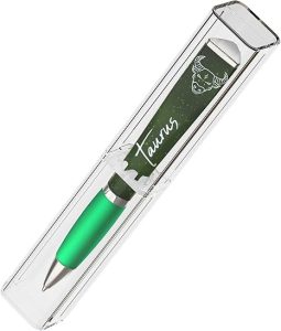 ANINKABOVE Taurus Zodiac Sign Ballpoint Pens (3-Sided Pen in acrylic case) Zodiac Pen Gift, Cool Constellation Design, Zodiac Gifts Pretty Pens - Fancy Pens Great Astrology Gifts for Women and Men - Taurus for men
