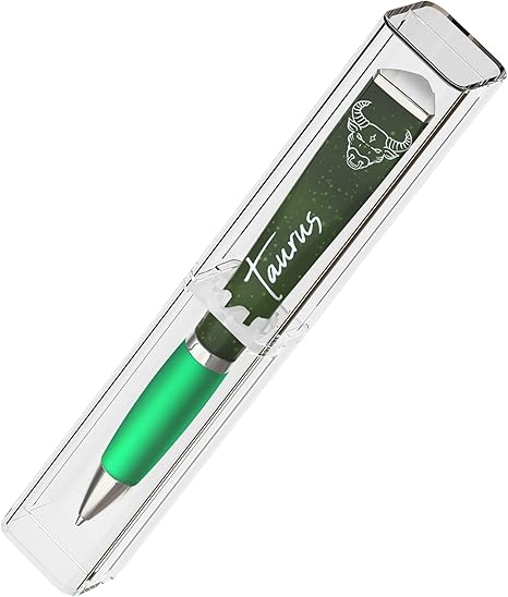 ANINKABOVE Taurus Zodiac Sign Ballpoint Pens (3-Sided Pen in acrylic case) Zodiac Pen Gift, Cool Constellation Design, Zodiac Gifts Pretty Pens - Fancy Pens Great Astrology Gifts for Women and Men - Taurus for men
