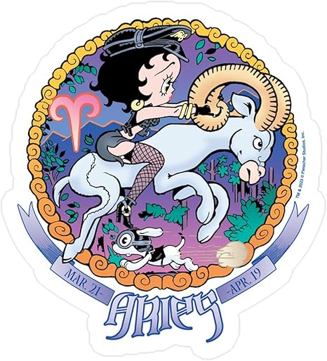 CafePress Betty Boop Zodiac Sign Aries Small Die Cut Sticker, 3"x4" Matte Finish - Aries Sticker for men