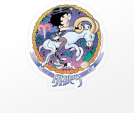 CafePress Betty Boop Zodiac Sign Aries Small Die Cut Sticker, 3"x4" Clear - Aries Sticker for men