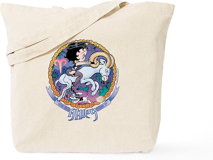 CafePress Betty Boop Zodiac Sign Aries Natural Canvas Tote Bag, Reusable Shopping Bag - Aries Canvas for men