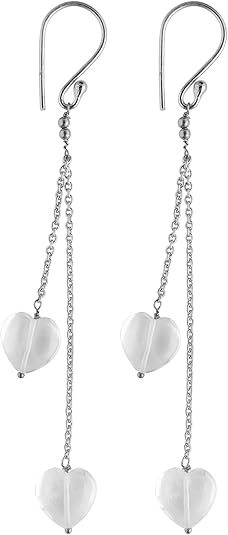 Natural Clear Quartz Dual Heart Drop Earrings, Meditation Earring, Yoga Jewelry, Gemstone for Women Healing, Gift for Her, Weight Approx 15 to 20 Carat Stone Size 10x10 MM Approx - Aries Earrings for men