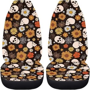 Halloween Gothic Skull Car Accessories Car Seat Covers Front Seats Only Hippie Daisy Retro Auto Seat Protectors Universal Fit Truck SUV Van Spider Web Bucket Car Cushion Covers Set - Scorpio Car Seat Cover for men
