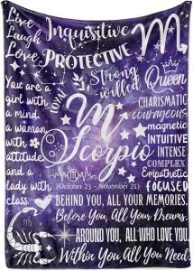 Zodiac Constellation Gifts for Women, Zodiac Sign Birthday Gift with Message Flannel Blanket Throws (50"x 65") - Scorpio - Scorpio Products for men