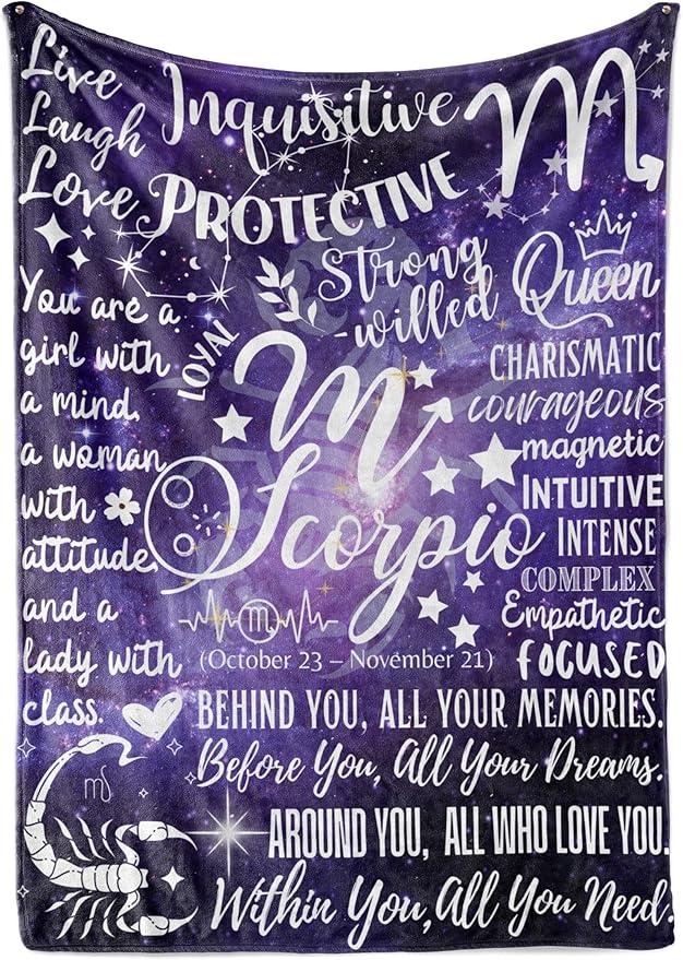Zodiac Constellation Gifts for Women, Zodiac Sign Birthday Gift with Message Flannel Blanket Throws (50"x 65") - Scorpio - Scorpio Products for men