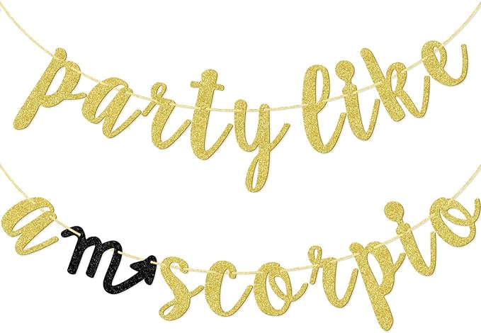 Party Like a Scorpio Banner - Zodiac Birthday Party Decorations, Glitter Gold Pre-Strung Handmade Party Decorations - Scorpio Products for men