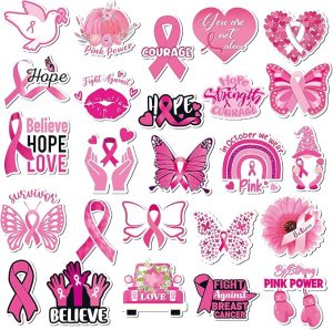 Fabbay 25 Pcs Breast Cancer Awareness Magnets Hope Believe Waterproof Pink Ribbon Car Magnets Magnetic Decals for Refrigerator Event Supplies Fridge Party Decoration(Breast Cancer Awareness) - Cancer Car Accessories for men
