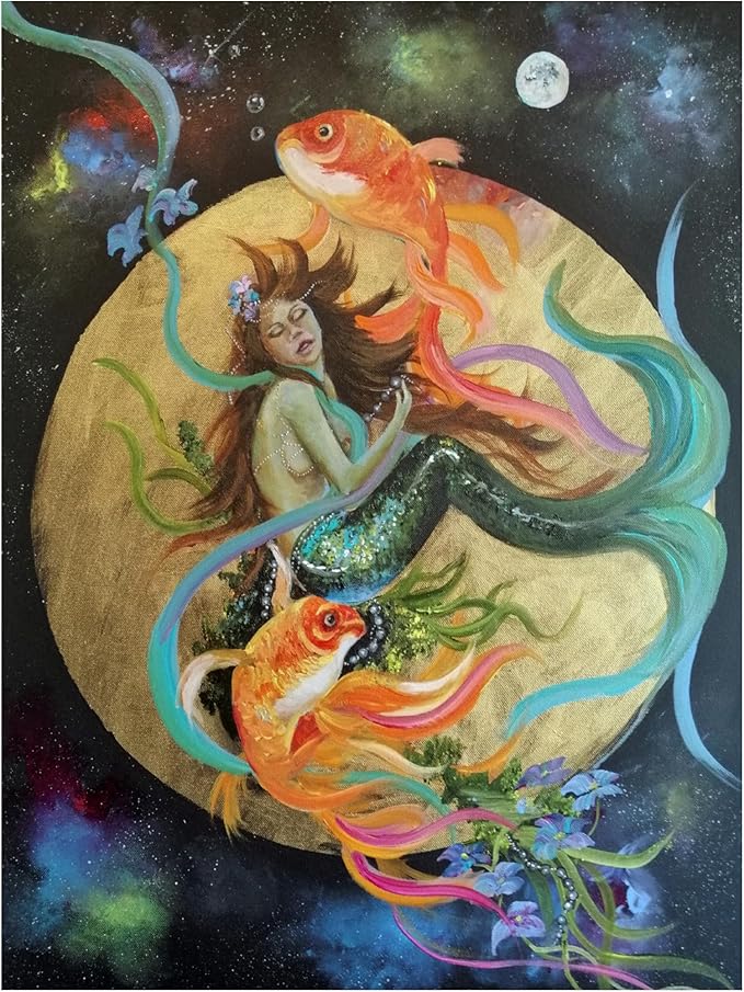 Trademark Fine Art Canvas Wall Art - Sue Clyne 'Pisces' Wall Art for Living Room, Bedroom, or Office Décor 14 x 19 Inches - Pisces Canvas for men