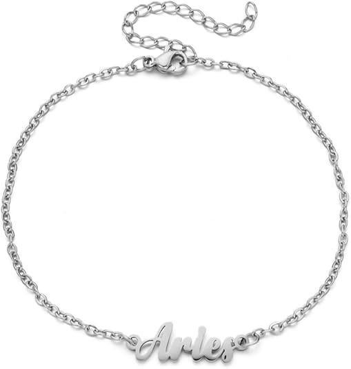 Constellation Anklet for Women Stainless Steel Zodiac Signs Ankle Bracelet in English Letter Adjustable Chain - Aries Bracelet for men