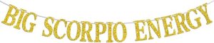Big Scorpio Energy Banner, Scorpio Season Oct/Nov. Birthday Cake Decor - 12 Constellation Theme Birthday Party Decorations Supplies, Gold Glitter - Scorpio Accessories for men