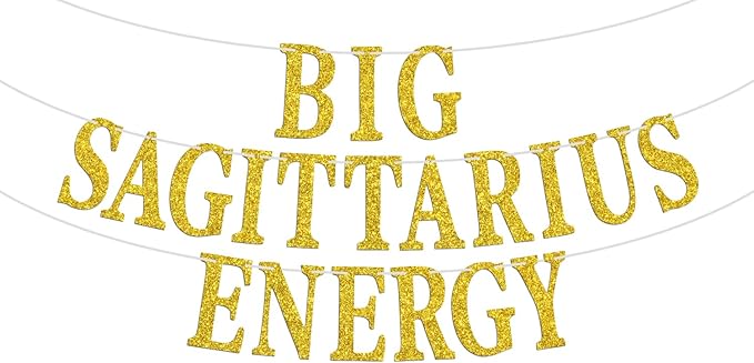 Big Sagittarius Energy Banner, Sagittarius Season, November December Birthday Sign - 12 Constellation Theme Birthday Party Decorations Supplies, Gold Glitter - Sagittarius Home Decor for men