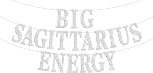 Big Sagittarius Energy Banner, Sagittarius Season, November December Birthday Sign - 12 Constellation Theme Birthday Party Decorations Supplies, Silver Glitter - Sagittarius Home Decor for men
