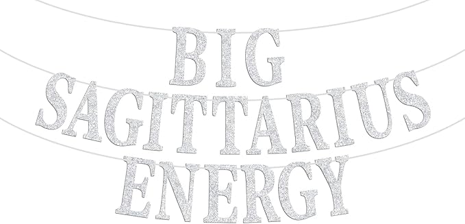 Big Sagittarius Energy Banner, Sagittarius Season, November December Birthday Sign - 12 Constellation Theme Birthday Party Decorations Supplies, Silver Glitter - Sagittarius Home Decor for men