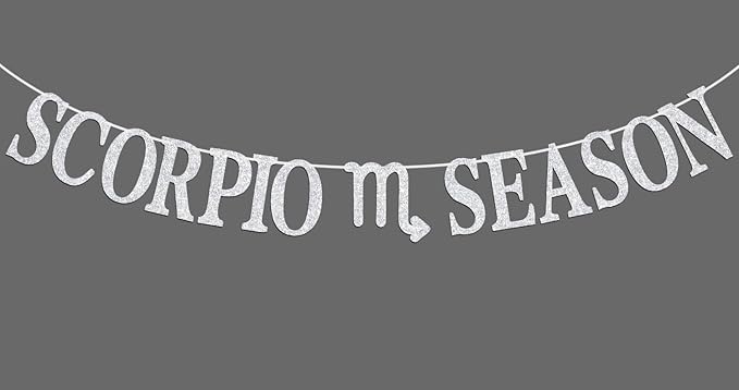 Scorpio Season Banner, Big Scorpio Energy Bunting Sign, 12 Constellation Theme Happy Birthday October/November Horoscope Birthday Party Decorations Supplies, Silver Glitter - Scorpio Canvas for men