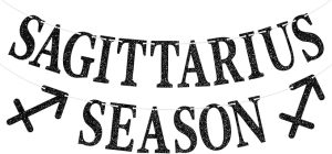 Sagittarius Season Banner, Big Sagittarius Energy Bunting Sign, 12 Constellation Theme Happy Birthday November/December Horoscope Birthday Party Decorations Supplies, Black Glitter - Sagittarius Home Decor for men