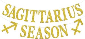 Sagittarius Season Banner, Big Sagittarius Energy Bunting Sign, 12 Constellation Theme Happy Birthday November/December Horoscope Birthday Party Decorations Supplies, Gold Glitter - Sagittarius Home Decor for men