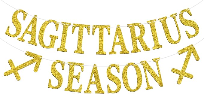 Sagittarius Season Banner, Big Sagittarius Energy Bunting Sign, 12 Constellation Theme Happy Birthday November/December Horoscope Birthday Party Decorations Supplies, Gold Glitter - Sagittarius Home Decor for men