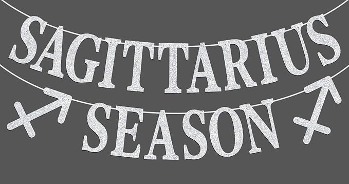 Sagittarius Season Banner, Big Sagittarius Energy Bunting Sign, 12 Constellation Theme Happy Birthday November/December Horoscope Birthday Party Decorations Supplies, Silver Glitter - Sagittarius Home Decor for men
