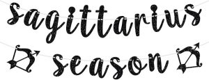 Sagittarius Season Banner, Happy Birthday Sagittarius Bunting Sign, Big Sagittarius Energy, 12 Zodiac Constellation Theme Birthday Party Decoration Supplies, Black Glitter - Sagittarius Home Decor for men