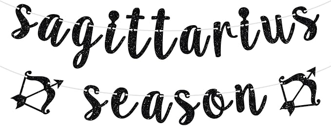 Sagittarius Season Banner, Happy Birthday Sagittarius Bunting Sign, Big Sagittarius Energy, 12 Zodiac Constellation Theme Birthday Party Decoration Supplies, Black Glitter - Sagittarius Home Decor for men