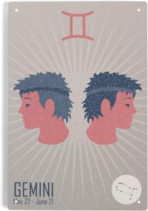 Lantern Press 6x9 Inch Metal Sign, Gemini, Woven Zodiac - Gemini Canvas for men