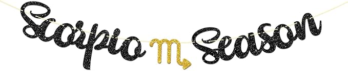 Black Glitter Scorpio Season Banner, Big Scorpio Energy Sign Bunting Decor for Constellations Themed Birthday Party Decoration, Zodiac Astrology Birthday Party Garland - Scorpio Sticker for men