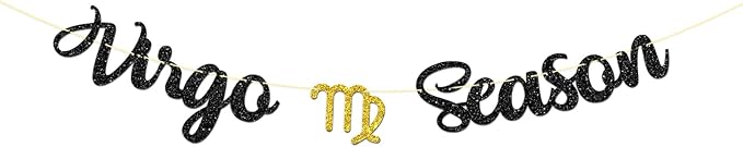 Black Glitter Virgo Season Banner, Big Virgo Energy Sign Bunting Decor for Constellations Themed Birthday Party Decoration, Zodiac Astrology Birthday Party Garland - Virgo Poster for men