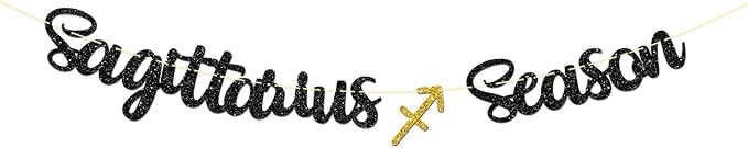 Black Glitter Sagittarius Season Banner, Big Sagittarius Energy Sign Bunting Decor for Constellations Themed Birthday Party Decoration, Zodiac Astrology Birthday Party Garland - Sagittarius Home Decor for men