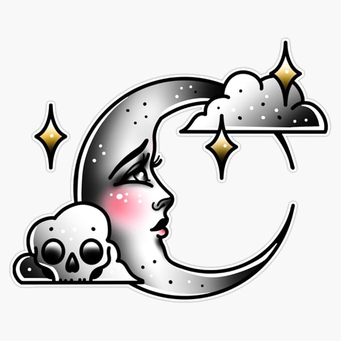 Lady Moon and Skull Cloud Vintage Cute Traditional Flash Tattoo Sticker Vinyl Waterproof Sticker Decal Car Laptop Wall Window Bumper Sticker 5" - Scorpio Sticker for men