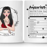 Gossby Personalized Aquarius Sign Coffee Mug - Custom 11oz Witch Mug with Design, Name, Nutrition Fact - Birthday, Christmas, Halloween Zodiac Gift for Astrology Lover, Women, Sister, Friend - Aquarius Mug for men