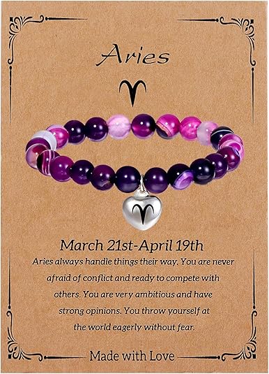 Zodiac Bracelet for Women Girls, Zodiac Bracelet Gifts for Women Birthday Valentine Christmas End of Year, Natural Stone Horoscope Beaded Bracelet Healing Zodiac Bracelet Gifts for Women Girls - Aries Bracelet for men