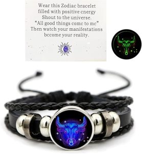 Zodiac Signs Spirit Bracelet Zodiac Bracelet for Women Men Adjustable 12 Constellation Bracelet Multilayer Zodiac Black Leather Bracelets Zodiac Sign Wrap Bracelet for Women Men Birthday Jewelry - Taurus for men